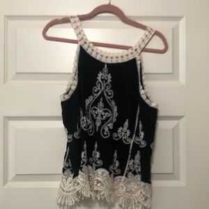 Ultra Pink Black and White Embroidered Blouse